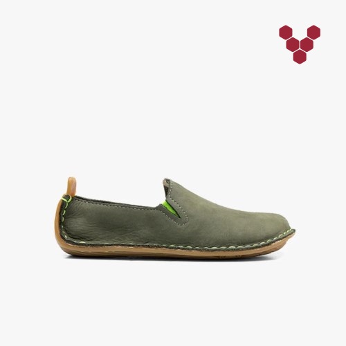 Vivobarefoot Ababa Leather Mørke Grønn Slip On Sko Barn [9-OQSM]